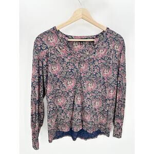 Lucky Brand Purple Blue Printed Long Sleeve Viscose Top Women's Size Small S